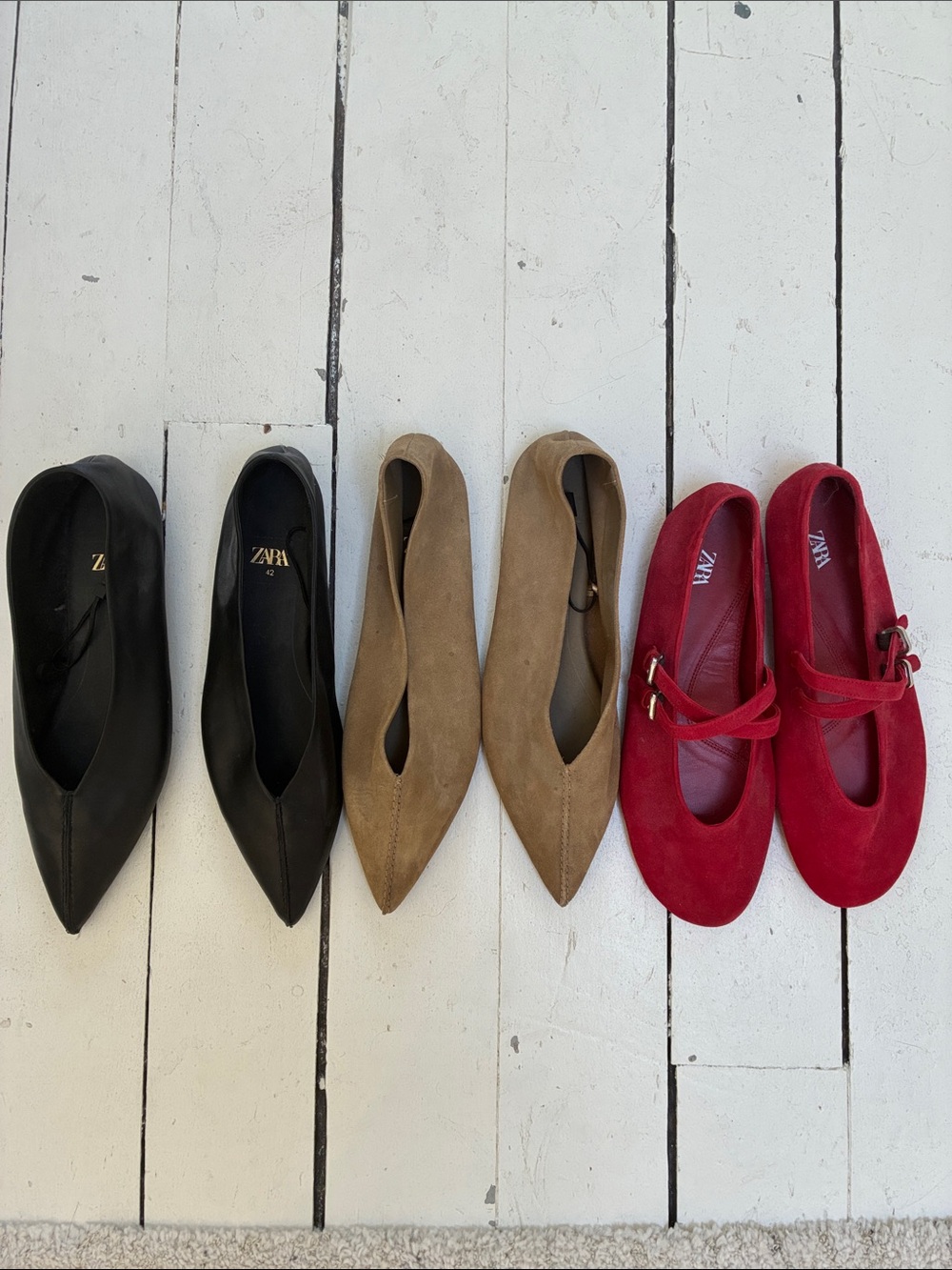 Zara Black, Tan and Red Women's Pointed Flats & Mary Janes